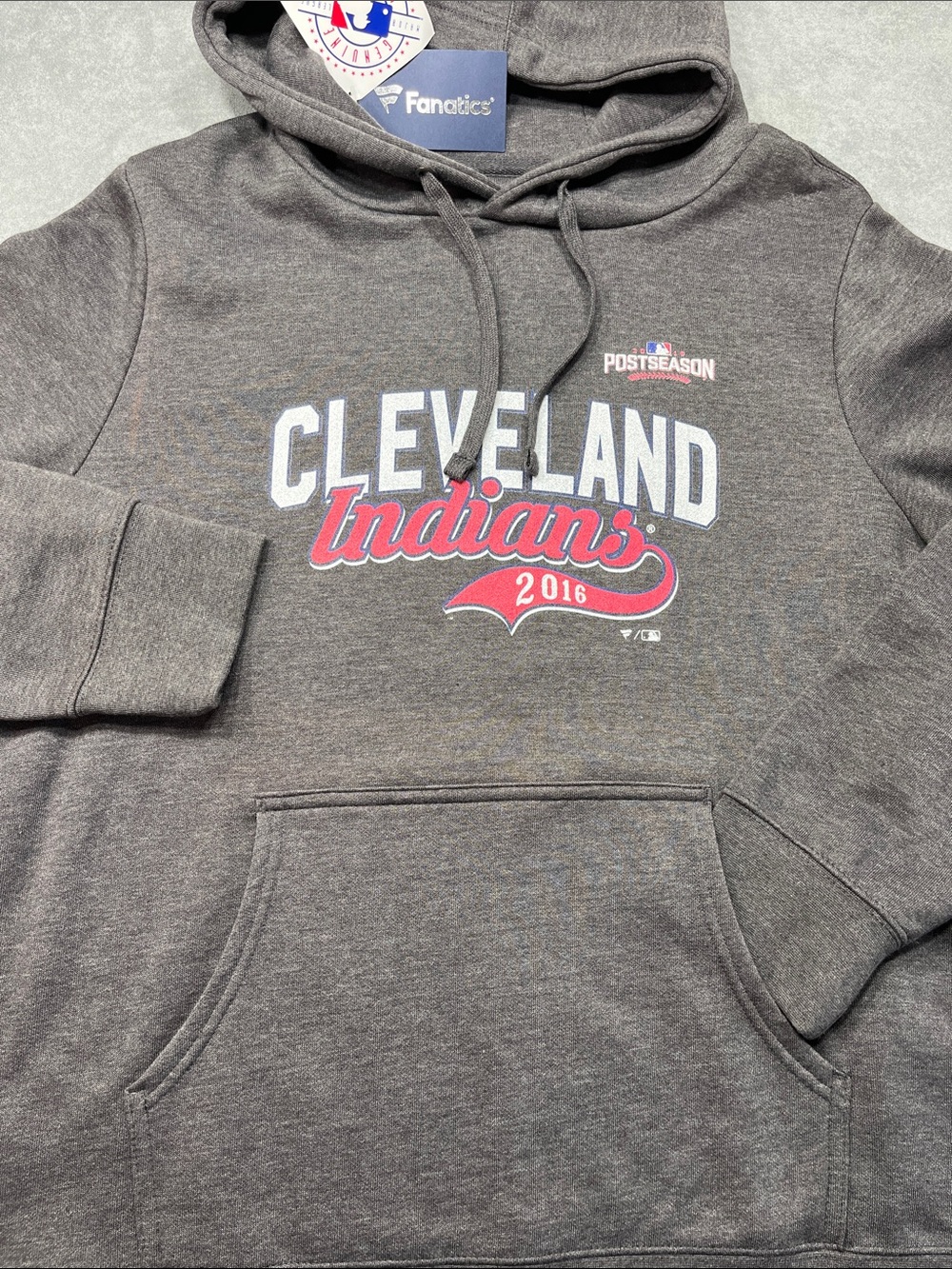 NWT Fanatics Cleveland Indians 2016 Postseason Hoodie Gray 2XL MLB